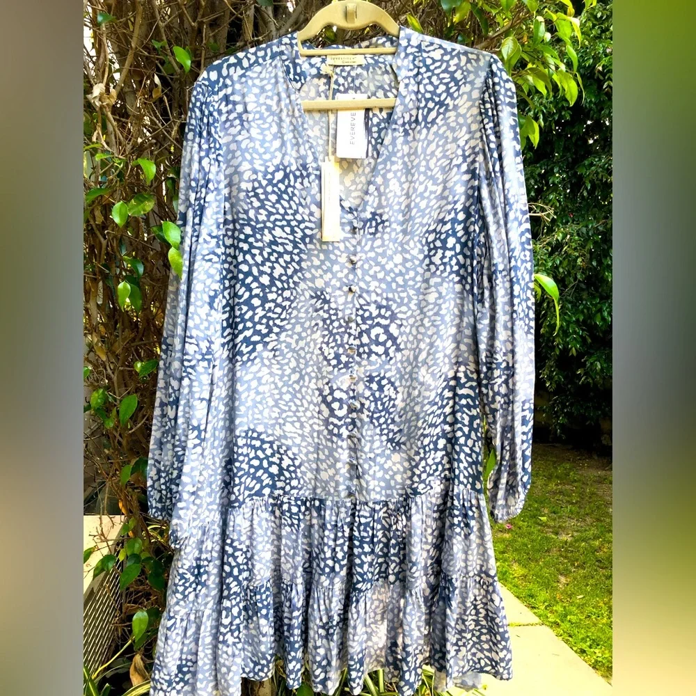 🤩***NWT*** 🎉LOVESTITCH LIGHT BLUE ANIMAL PRINT BOHO MINIDRESS! - Picture 1 of 11